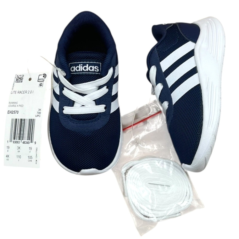 Adidas Baby Boys Slip on Athletic Shoes Size 4 Navy Blue- White‎ Lightweight